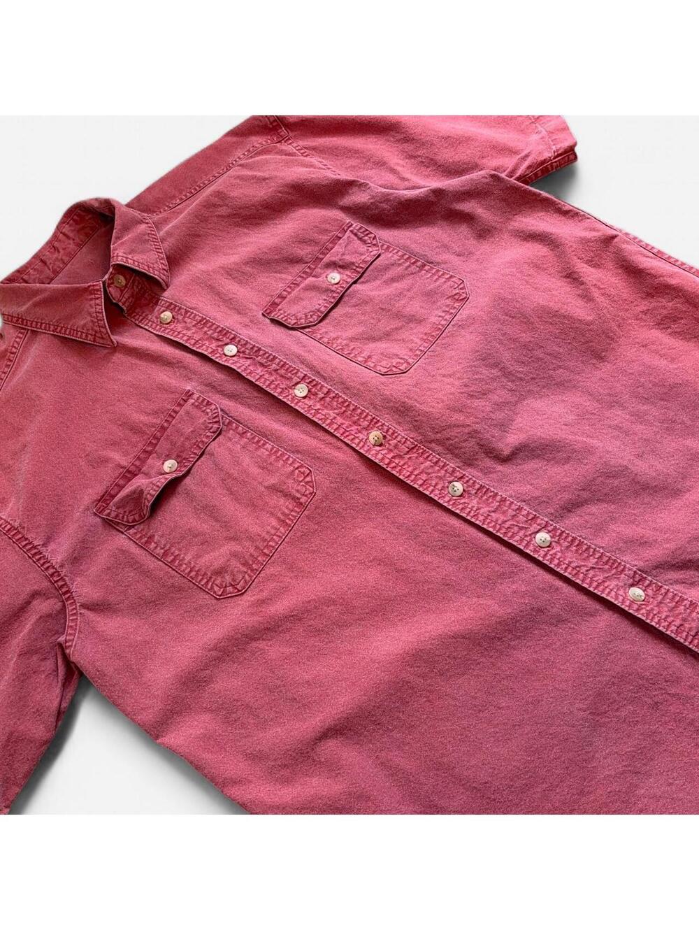90s Faded Brick Red Heavyweight Cotton Short Sleeve Button Down Shirt fits L - Picture 2 of 7